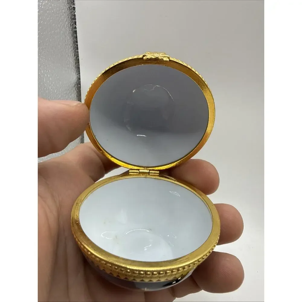 Vintage Estee Lauder Cobalt Blue Ball Trinket Box Gold Accents *